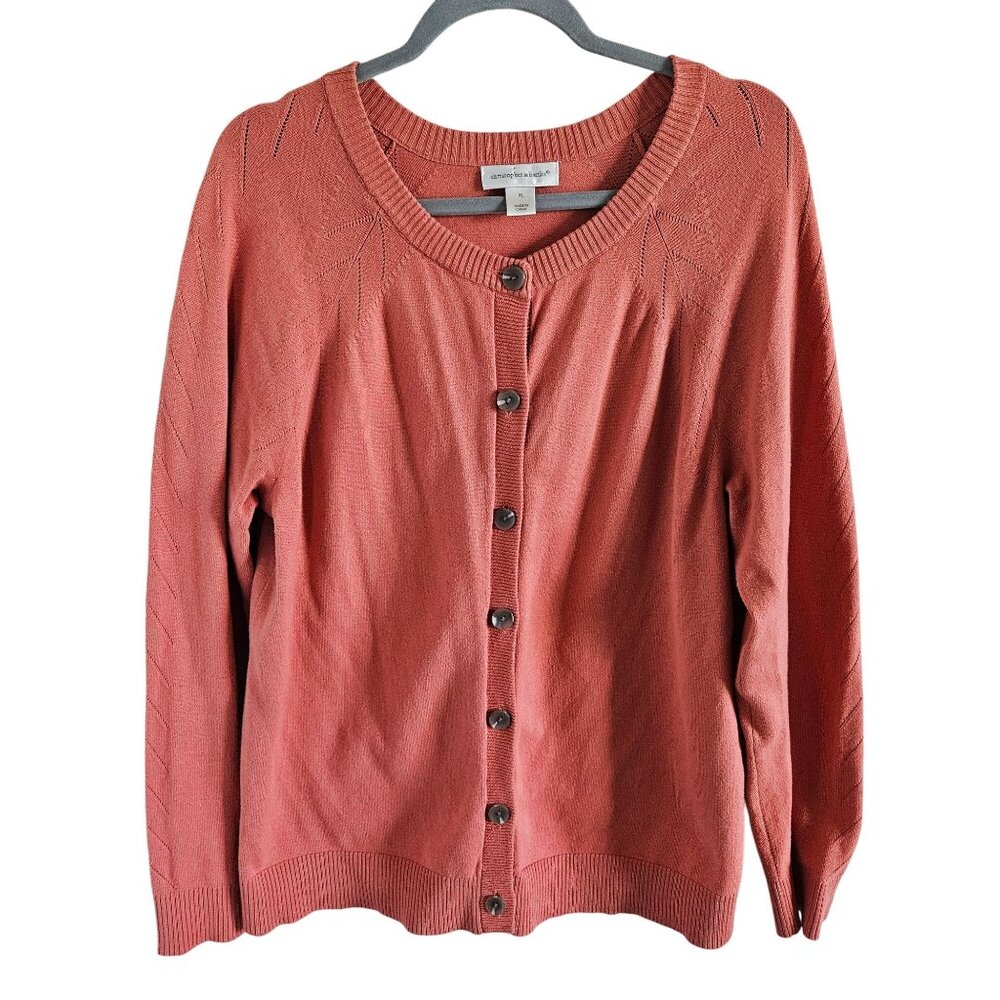 Christopher & Banks Woman SZ XL Dark Peach Colored Cardigan  Knit design Sleeves